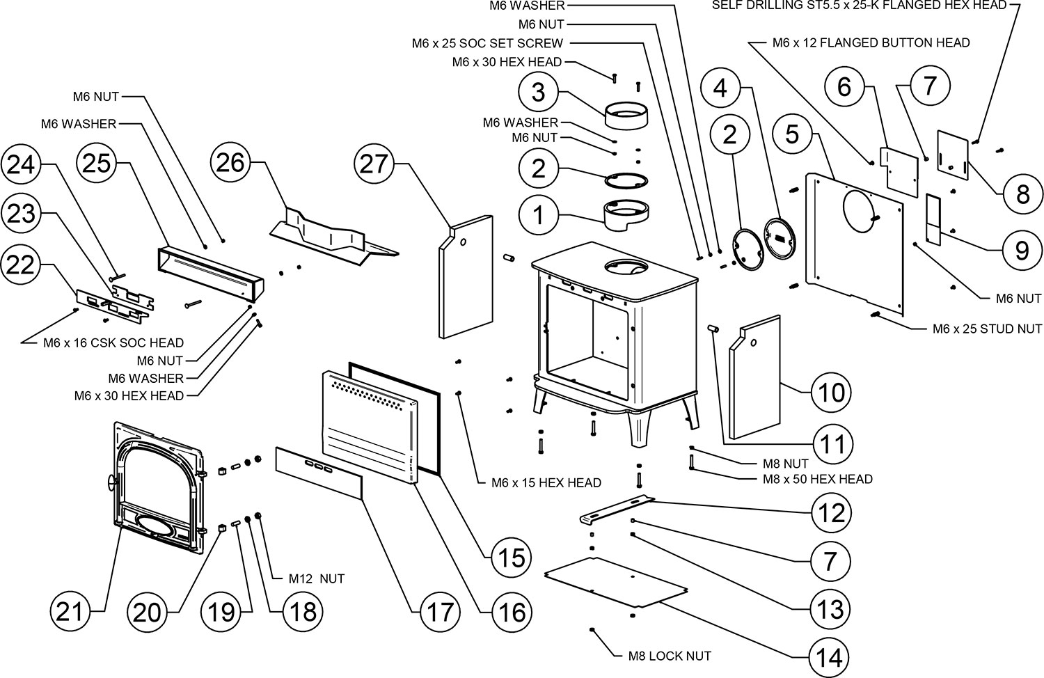 Stockton 8 Eco Wood Burning Single Door Stove - Stovax Spare Parts
