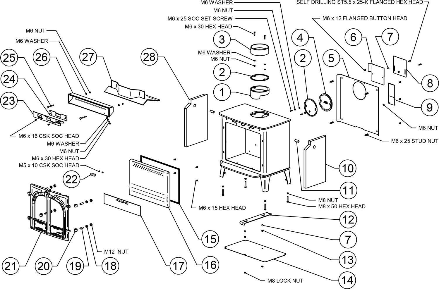 Stockton 8 Eco Wood Burning Double Door Stove - Stovax Spare Parts