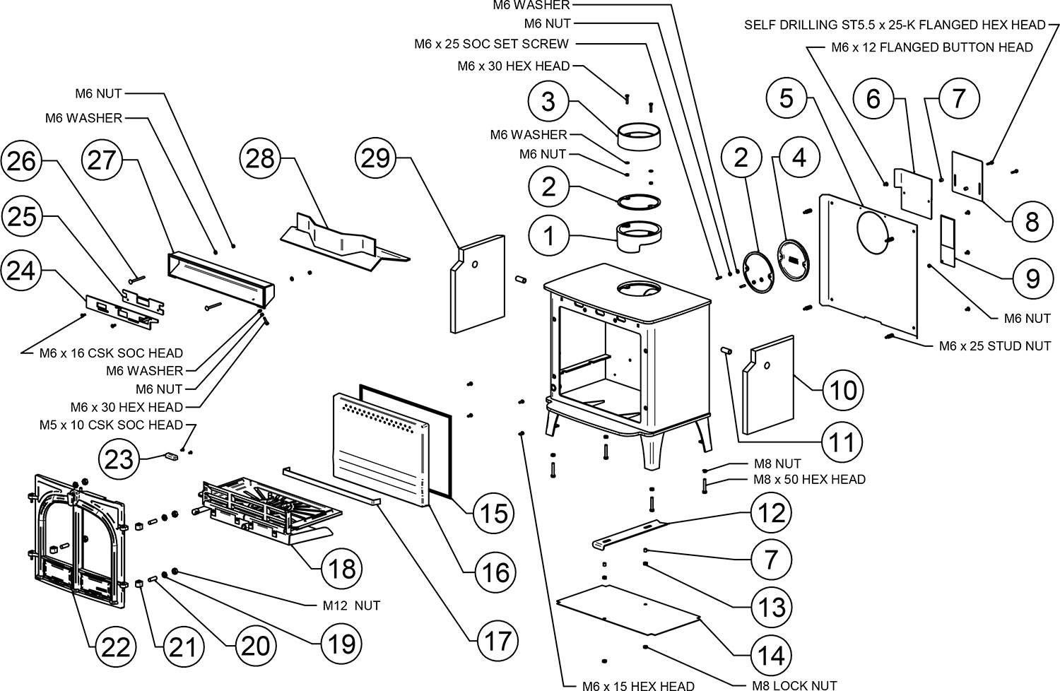 Stockton 8 Eco Double Door Multi Fuel Stove - Stovax Spare Parts