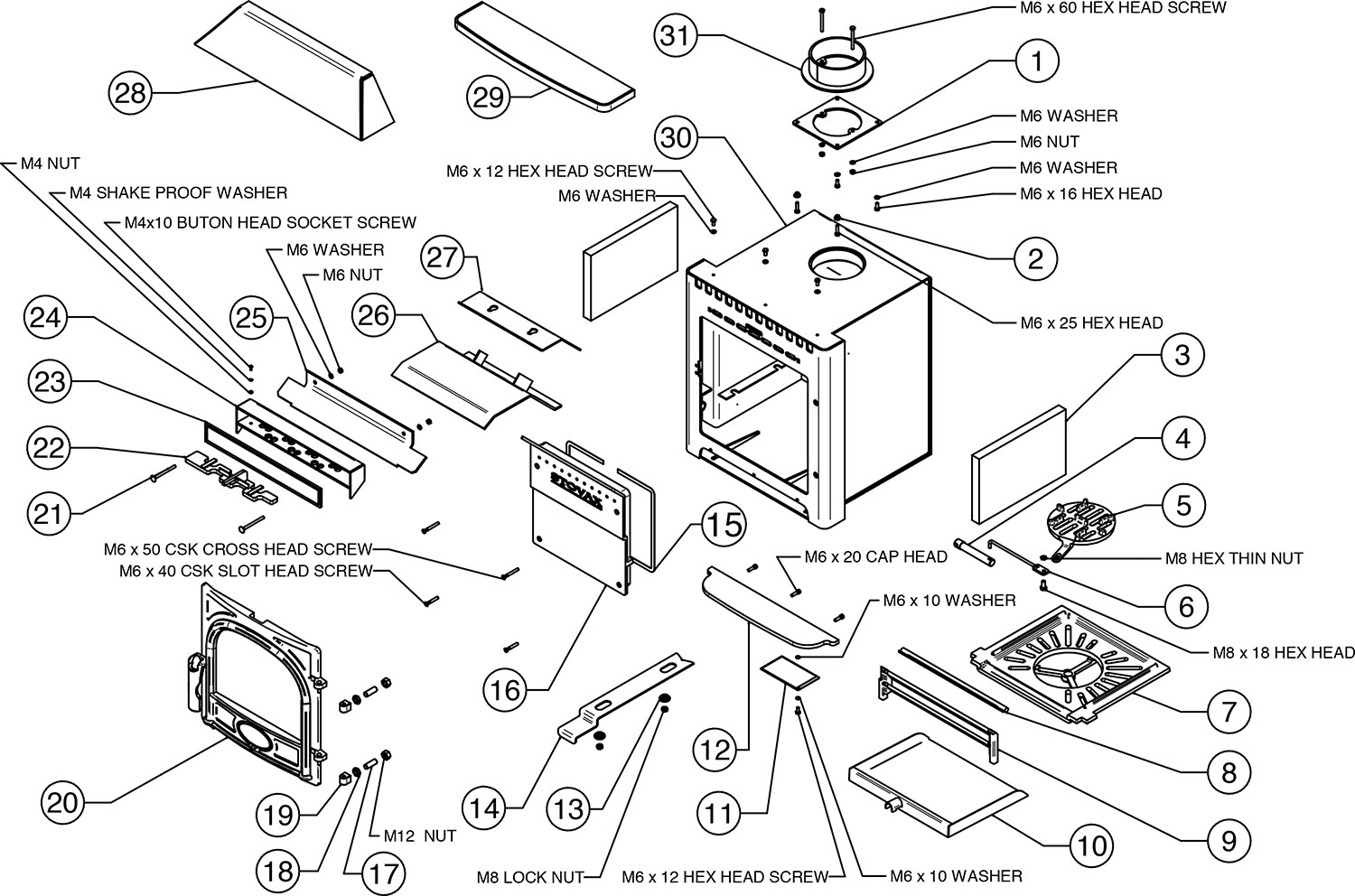Mk2 Stockton 7 Inset Convector Flat Top Stove - Stovax Spare Parts