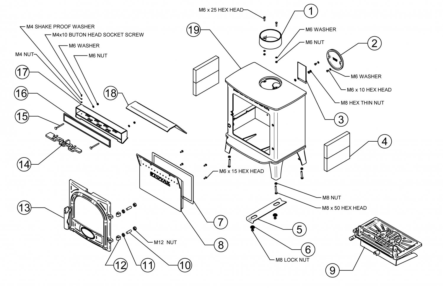 Mk2 Stockton 7 Multi Fuel Stove - Stovax Spare Parts