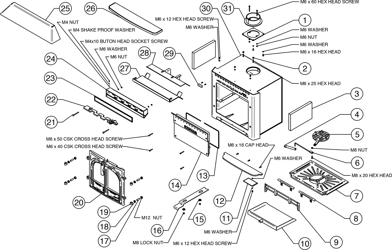 Mk2 Stockton 8 Inset Convector Flat Top Stove - Stovax Spare Parts