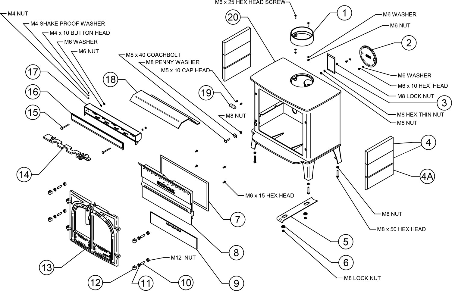 Mk2 Stockton 8 Wood Burning Flat Top Double Door Stove - Stovax Spare Parts
